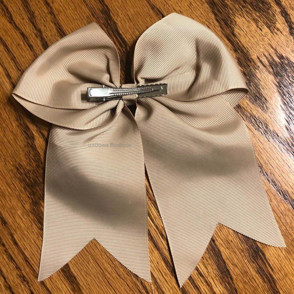 Taupe Solid Cheer Bow 5B2507 Handmade NWT Boutique - Picture 3 of 3